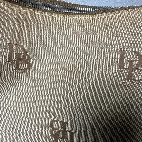 Dooney & Bourke Tan Canvas Brown Leather Knotted Strap Hobo Shoulder Bag Purse - Picture 6 of 10